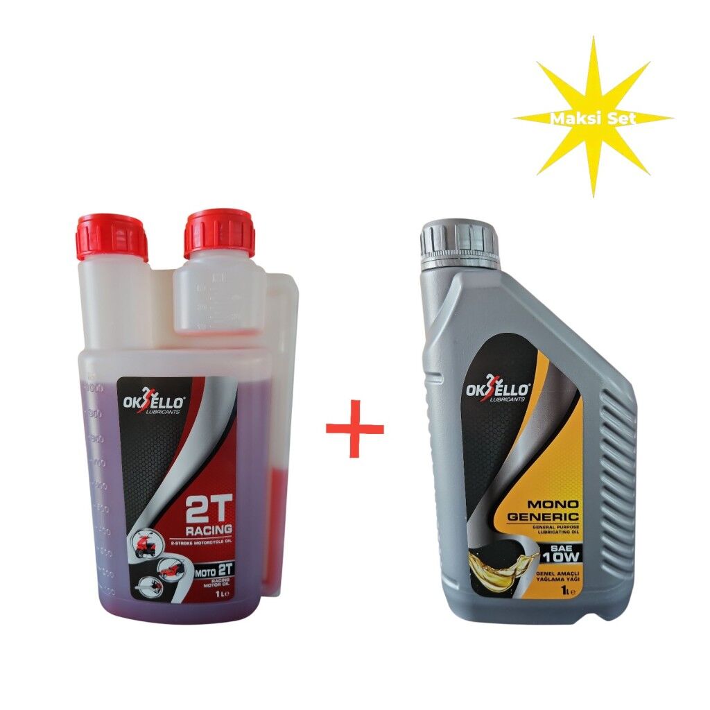 Oksello Motorlu Testere Yağ Seti Maksi – Mono 30 Zincir Yağı 1L + Racing Moto 2T Yağ 1L
