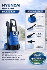 Hyundai HYB80HK Basınçlı Yıkama Makinesi 1500W 120 Bar HOME KIT 4’ü 1 Arada