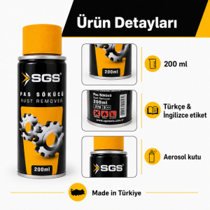 SGS Pas Sökücü Sprey 200 ml Aerosol Metal Yüzey Temizleyici ve Bakım Spreyi