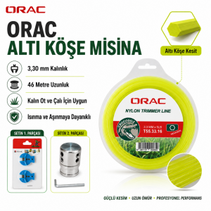 Tırpan Örümcek Başlık Orac 3.30 mm 46 mt Altı Köşe Misina ve ITAL Misina Kesici 2’li Set
