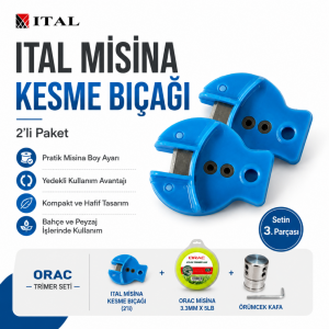 Tırpan Örümcek Başlık Orac 3.30 mm 46 mt Altı Köşe Misina ve ITAL Misina Kesici 2’li Set