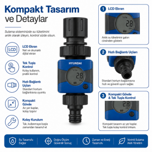 Hyundai G22105 Dijital Su Akış Ölçer Debimetre Bahçe Sulama Su Sayacı