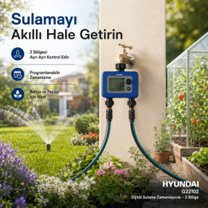 Hyundai G22102 Dijital Sulama Zamanlayıcısı 2 Bölge 2 Çıkışlı Bahçe Sulama Timer