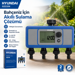 Hyundai G22104 Dijital Sulama Zamanlayıcısı 4 Bölge 4 Çıkışlı Bahçe Sulama Timer