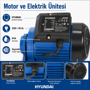 Hyundai HJM100W Elektrikli Su Pompası 1 HP 750 W 58 L/dk 47 m Basma Yüksekliği