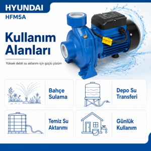 Hyundai HFM5A Elektrikli Su Pompası 2 HP 1.5 kW 485 L/dk 19 m Basma