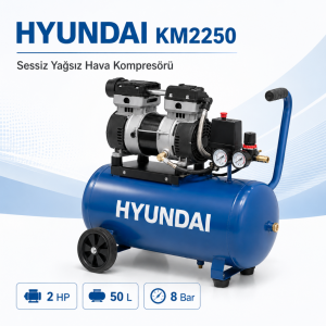 Hyundai KM2250 Sessiz Yağsız Hava Kompresörü 50 Litre 2 HP 8 Bar