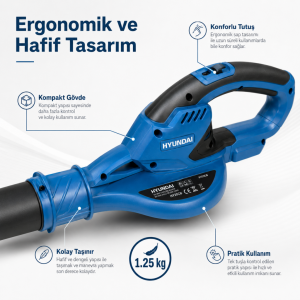 Hyundai HY20CB 20V Max Akülü Üfleme Cihazı 200 km/s Hava Hızı Akü ve Şarj Cihazı Hariç