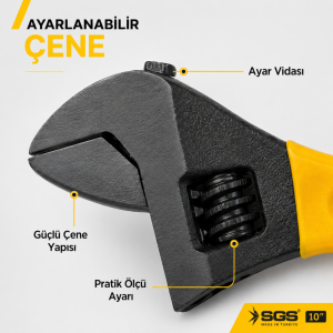 SGS Kurbağacık Anahtar 10 İnç Ayarlı İngiliz Anahtarı
