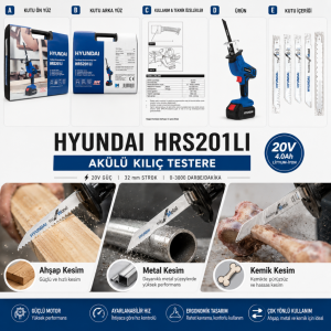 Hyundai HRS201LI 20V Akülü Kılıç Testere 2x4.0Ah Bataryalı Tilki Kuyruğu Testere