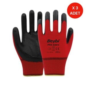 Beybi PN3 Kırmızı Siyah Nitril Eldiven XL (10 Numara) 3’lü Paket – Kaymaz İş Eldiveni