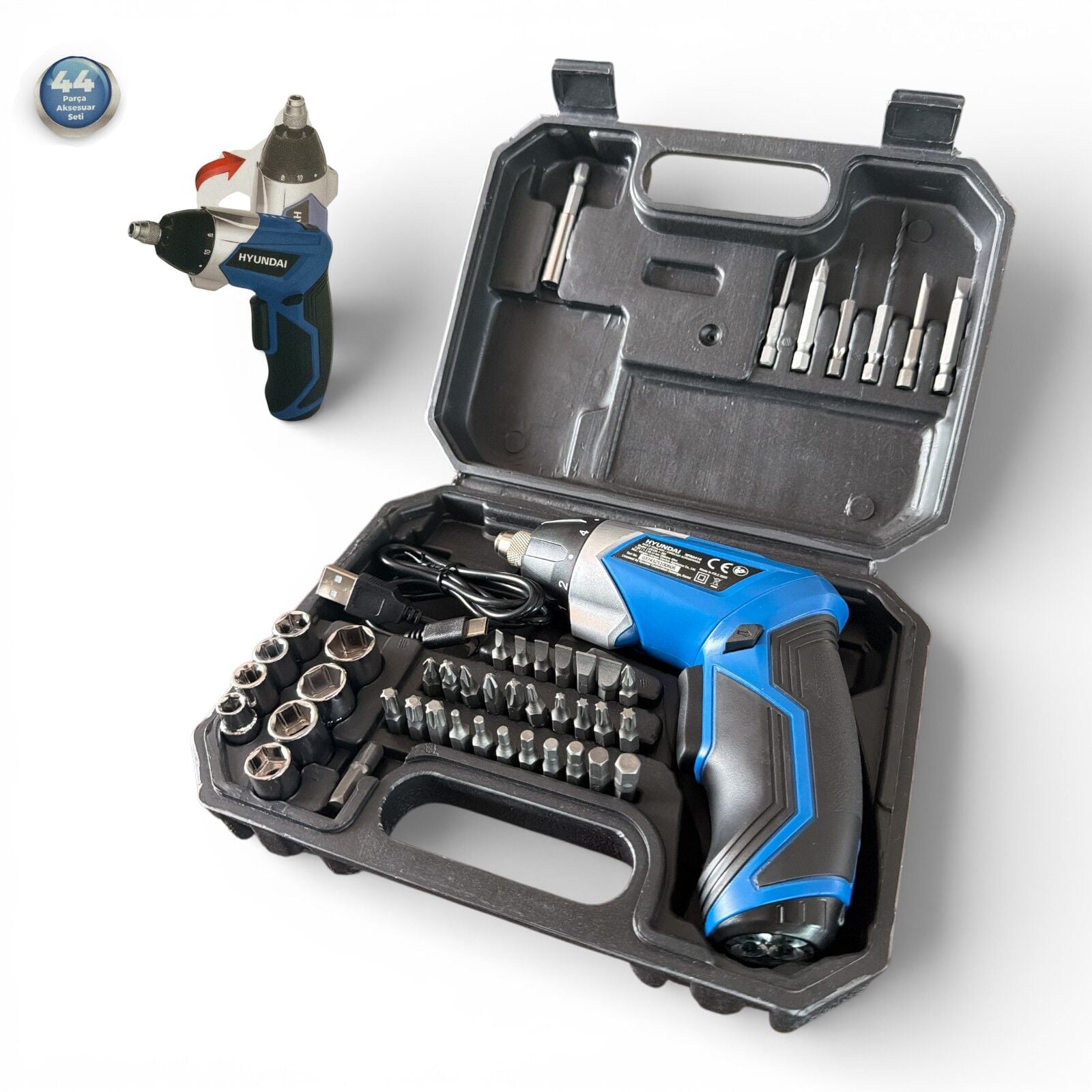 Hyundai HPA0416 Şarjlı Tornavida 4V 1.3Ah 4Nm 200 dev/dk 1/4” Hex Lokmalı Set