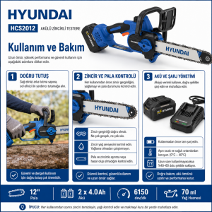 Hyundai HCS2012 21V Akülü Zincirli Testere 2x4.0Ah Bataryalı 12 İnç 700W