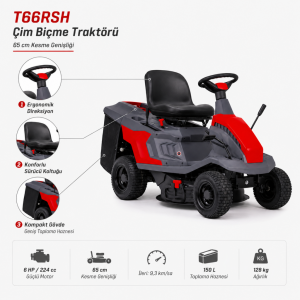 Ital T66RSH Loncin Motorlu Çim Biçme Traktörü 6 HP 224 cc 65 cm Sepetli