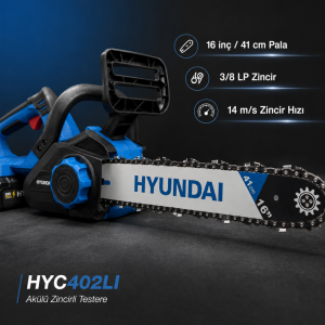 Hyundai HYC402LI 40V Akülü Zincirli Testere 2x4.0Ah Bataryalı 16 İnç 2600W