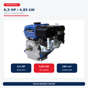 Hyundai HX200 6,5 HP Benzinli Motor 20 mm Şaft Yağlı Hava Filtreli