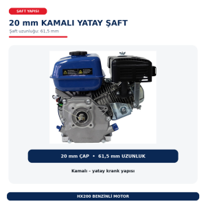 Hyundai HX200 6,5 HP Benzinli Motor 20 mm Şaft Yağlı Hava Filtreli