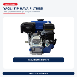Hyundai HX200 6,5 HP Benzinli Motor 20 mm Şaft Yağlı Hava Filtreli