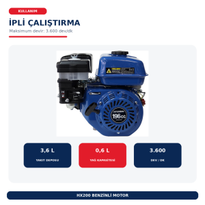 Hyundai HX200 6,5 HP Benzinli Motor 20 mm Şaft Yağlı Hava Filtreli