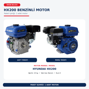Hyundai HX200 6,5 HP Benzinli Motor 20 mm Şaft Yağlı Hava Filtreli