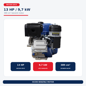 Hyundai HX390 13 HP Benzinli Motor 25 mm Kamalı Yatay Şaft Yağlı Filtre