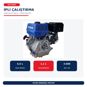 Hyundai HX390 13 HP Benzinli Motor 25 mm Kamalı Yatay Şaft Yağlı Filtre