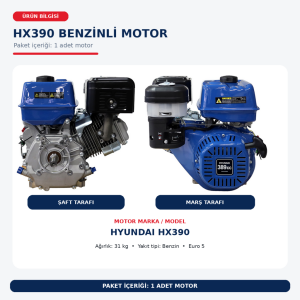 Hyundai HX390 13 HP Benzinli Motor 25 mm Kamalı Yatay Şaft Yağlı Filtre