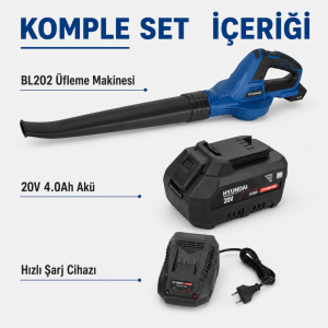 Hyundai BL202 20V 4Ah Akülü Yaprak Üfleme Makinesi Akü ve Şarj Cihazı Dahil