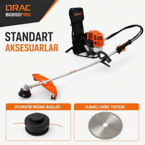 Orac BG650PRO 3.5 HP 62 cc Benzinli Sırt Tipi Motorlu Tırpan 26 mm