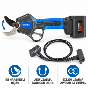 Hyundai DUOCUT-42XP 21V 42 mm Çift Hareketli Bıçaklı Budama Makası 2x4 Ah Çantalı Dijital Ekran