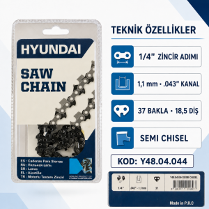 Hyundai Kesik Testere Zinciri 1/4'' 1,1 mm 18,5 Diş 37 Bakla