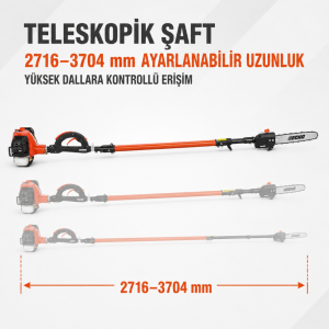 Echo PPT-2620ES Benzinli Teleskopik Yüksek Dal Kesme Testeresi 25,4 cc 30 cm