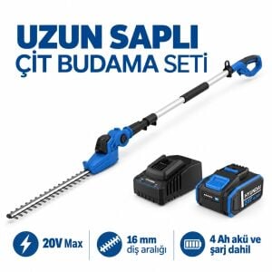 Hyundai HY20CPHT 20V Max Akülü Uzun Saplı Çit Budama Seti 4 Ah Akü ve Şarj Cihazı Dahil