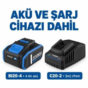 Hyundai HY20CPHT 20V Max Akülü Uzun Saplı Çit Budama Seti 4 Ah Akü ve Şarj Cihazı Dahil