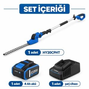 Hyundai HY20CPHT 20V Max Akülü Uzun Saplı Çit Budama Seti 4 Ah Akü ve Şarj Cihazı Dahil