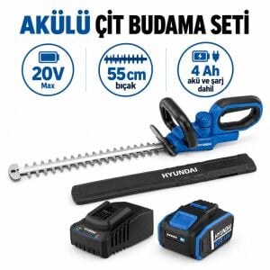 Hyundai HY20CHT 20V Max Akülü Çit Budama Seti 55 cm Bıçak 4 Ah Akü ve Şarj Dahil