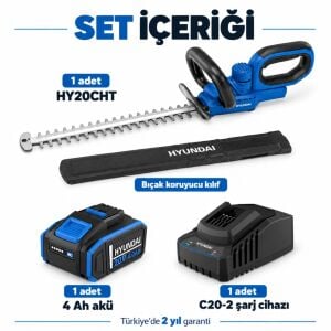 Hyundai HY20CHT 20V Max Akülü Çit Budama Seti 55 cm Bıçak 4 Ah Akü ve Şarj Dahil