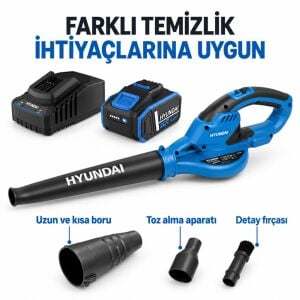 Hyundai HY20CB 20V Max Akülü Üfleme Seti 4 Ah Akü ve Şarj Dahil Temizlik Aparatlı