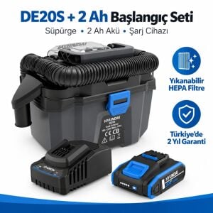 Hyundai DE20S 20V Akülü Islak Kuru Süpürge Seti 10 Litre HEPA Filtre 2 Ah Akü ve Şarj Dahil