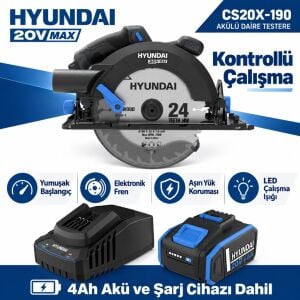 Hyundai CS20X-190 20V Kömürsüz Akülü Daire Testere Seti 190mm 4Ah Akü ve Şarj Dahil
