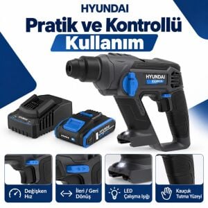 Hyundai RH20S-13 20V Akülü Kırıcı Delici Seti 1,3J SDS-Plus 2Ah Akü ve Şarj Dahil