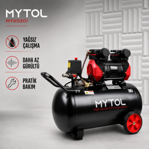 MYTOL MYK0501 50 Lt Yağsız Kompresör 1,5 HP 8 Bar Hortum ve Tabanca Hediyeli