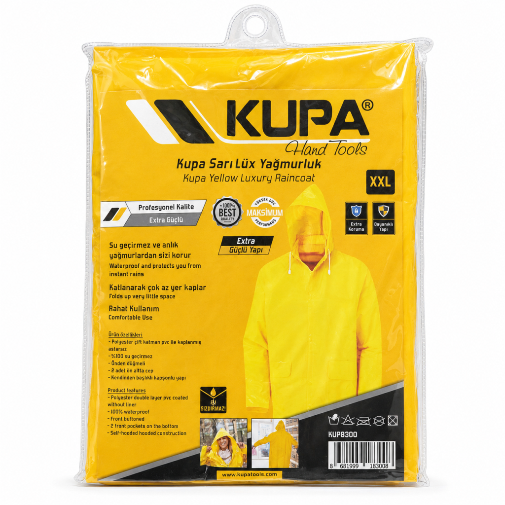 Kupa Sarılux Sarı Yağmurluk XXL Su Geçirmez PVC Kaplı Kapüşonlu KUP8300