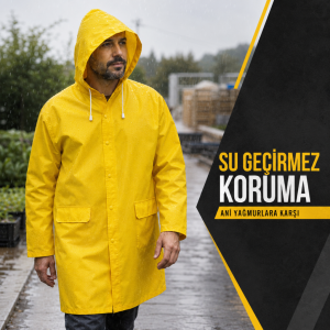 Kupa Sarılux Sarı Yağmurluk XXL Su Geçirmez PVC Kaplı Kapüşonlu KUP8300