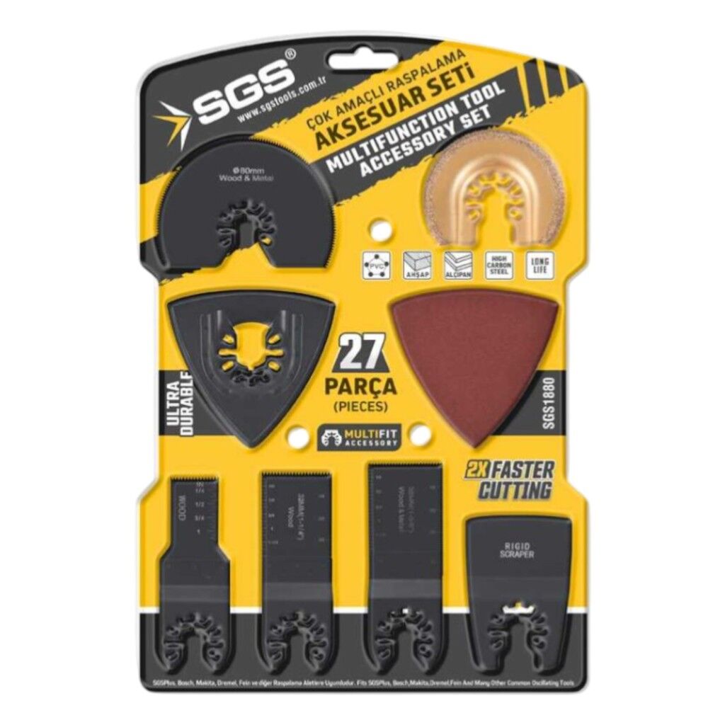 SGS SGS1880 27 Parça Multitool Aksesuar Seti – Kesme, Kazıma, Zımpara (G60-G180)