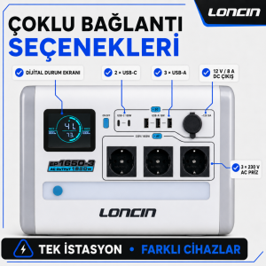 Loncin EP1650-3 1650 W 1024 Wh LiFePO₄ Taşınabilir Güç İstasyonu