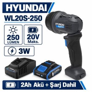 Hyundai WL20S-250 20V Akülü LED Çalışma Lambası Seti 250 Lümen 2Ah Akü ve Şarj Cihazı Dahil