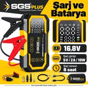 SGS 5399 16,8V 12000 mAh 4’ü 1 Arada Dijital Hava Kompresörü ve Akü Takviye Cihazı 150 PSI
