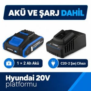 Hyundai HY20CHT 20V Akülü Çit Budama Makinesi 55 cm 2 Ah Akü ve Şarj Cihazı Dahil