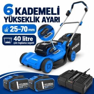 Hyundai HY40CLM37 37 cm Akülü Çim Biçme Seti 2x4 Ah Akü ve Çift Portlu Şarj Dahil